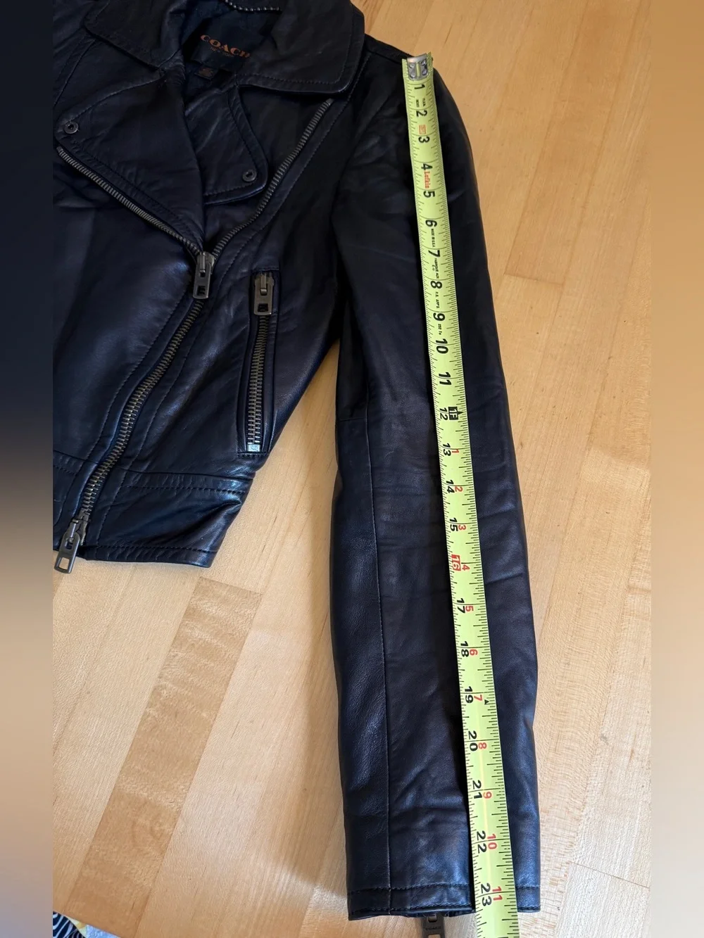 Coach Black Lamb Leather Side Zip Moto Short Jacket XS $995